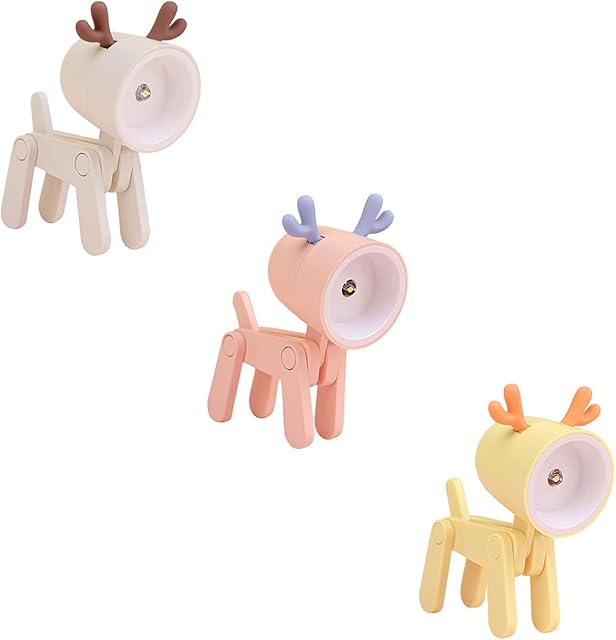 kemengsuer 3pcs 2 in 1 LED Light Small Cell Phone Holder, Portable LED Eye Foldable Night Light, Dog/Deer Shaped Night Light Phone Decor College Dorm, Apricot, Pink, Yellow (220815SU01-7DD#ICWKG)