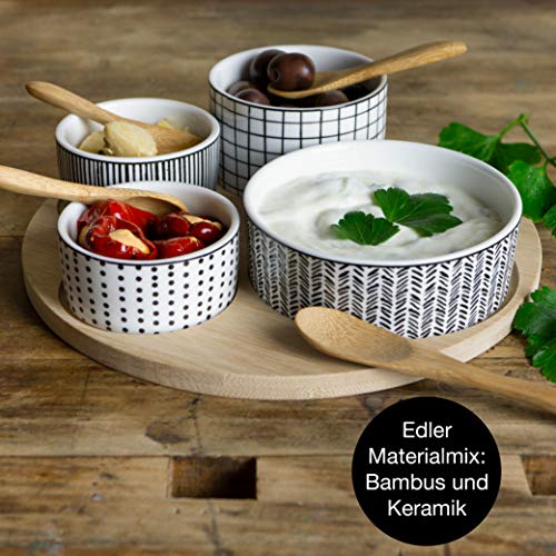 Moritz & Moritz 4 x witte dipschalenset met houten plank, dipschaaltjes voor snackschalen, keramiek, dipschalenset, kleine kommen als sausschaaltjes, snackschalen, dessertkommen - Image 6