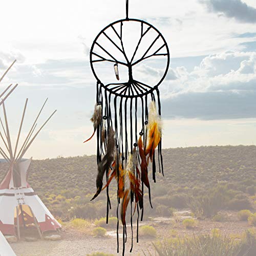 SIKEMAY The Tree of Life Dream Catcher - Handmade Exquisite Feather Beaded Large Dream Catchers for Kids/Cars/Bedroom - Indians Traditional Art Wall Hanging Home Decoration
