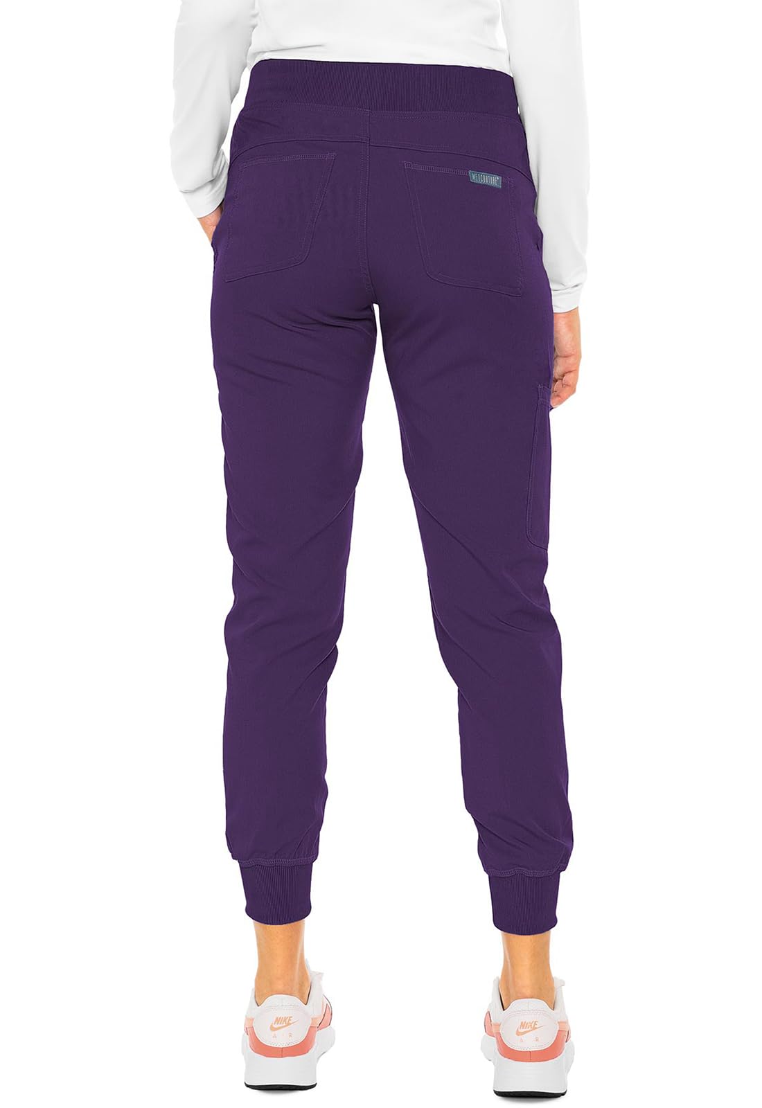 Med Couture Conjunto de uniforme médico para mujer con cuello en V MC7448 y pantalones elásticos de 2 vías 7710, berenjena, camiseta XL / pantalón 2XL