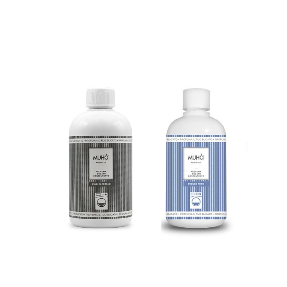 Confezione di Due Profumatori Concentrati per Bucato, Profumo Intenso e Duraturo, 400ml - Fiori di Cotone + Fresco Puro, Totale 800ml, Freschezza Lunga Durata