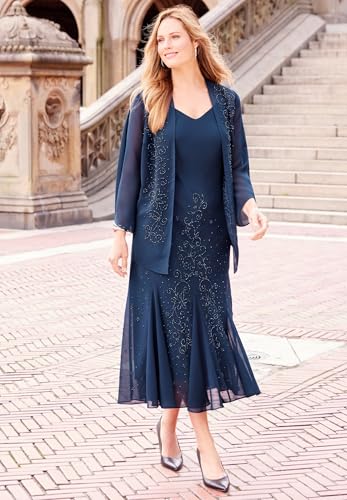 Image of Catherines Women's Plus Size Petite Masquerade Beaded Dress Set - 20 WP, Mariner Navy