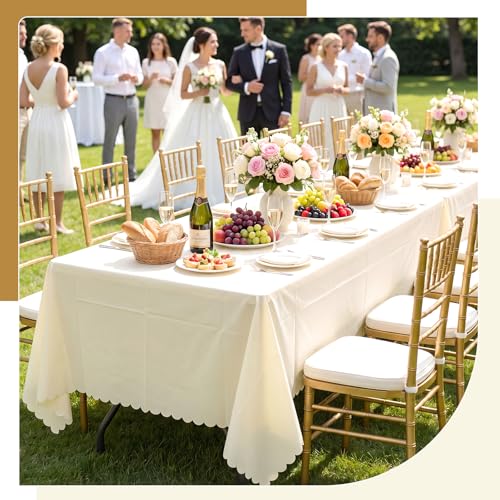 Image of NatNarr 3 Pack Ivory Tablecloths, 54 x 108 Inch Scalloped Party Table Cover
