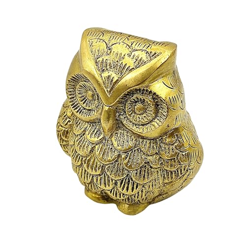 Image of Plus Value Brass Owl Statue for Good Luck Feng Shui Vastu Idol Symbol of Wisdom Protection for Home & Office Work Desk Decor Metal Owl Sculpture Showpiece (2.5 Inches, Gold)