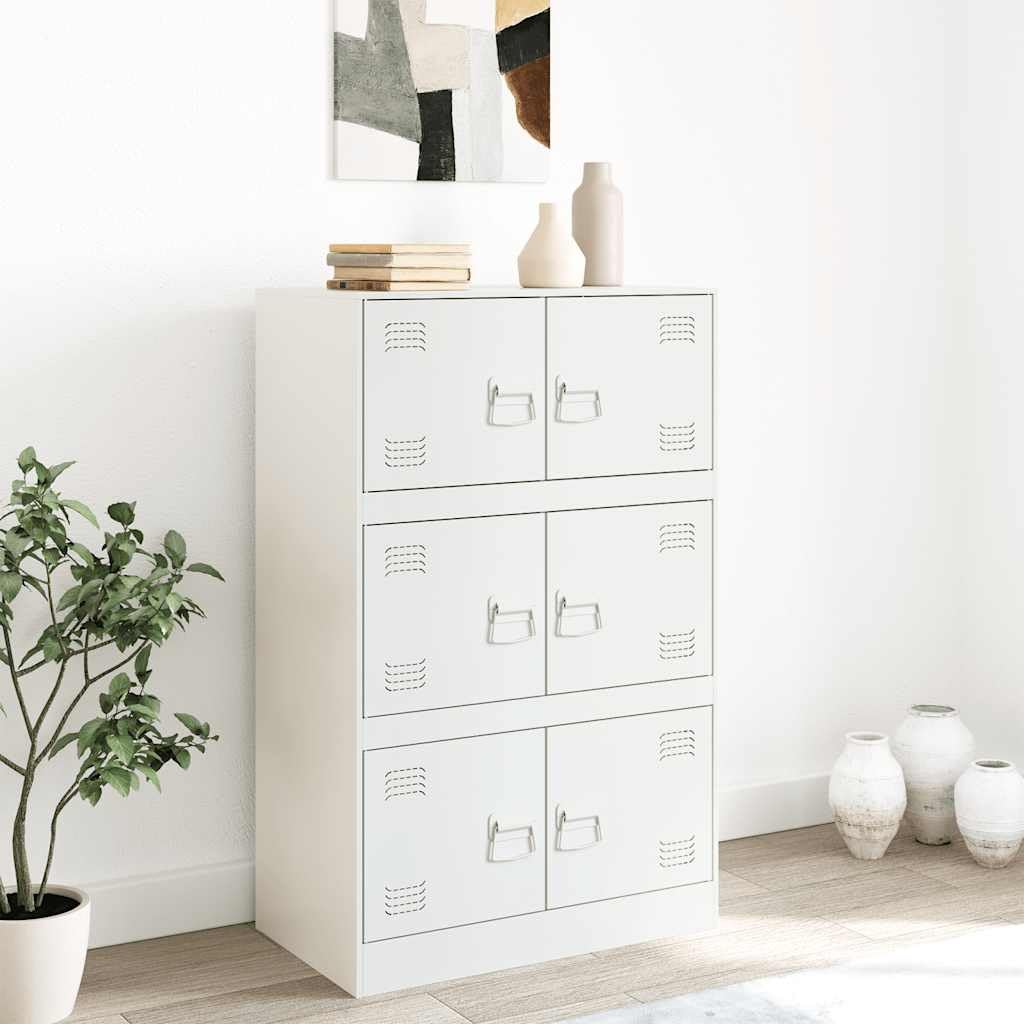 Credenza bianca 67 x 39 x 107 cm in acciaio con 6 ante