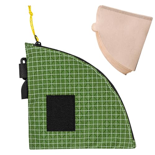 Kustimantu Porta-filtro, supporto per filtro da caffè, organizer portatile a forma di fan, sacchetto di carta riutilizzabile, copertura per carta filtrante, distanza impermeabile per