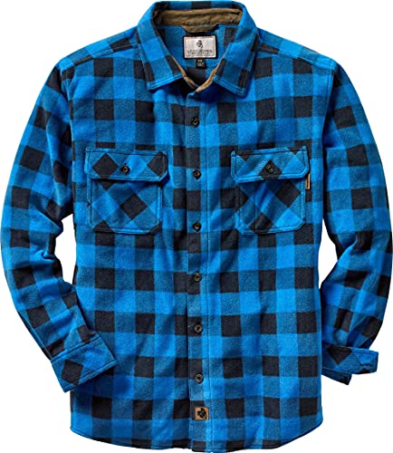 Legendary Whitetails Men's Standard Navigator Fleece Button Up Shirt, Liberty Buffalo Plaid Blue, Large #TOP2