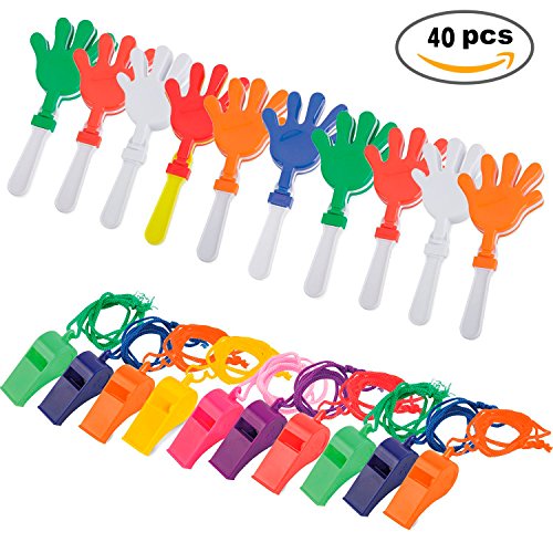Lote de 20 Silbatos + 20 Palmeadores Manos de animación/aplaudidor de divertido diseño. Pack de 40 Piezas Infantiles - Originales, Divertidos y Prácticos Regalos Infantiles para Niños y Adolescentes