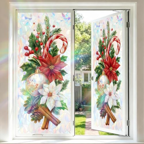 Image of Cinnamon Stick Poinsettia Holographic Window Film 17.32x39.37in