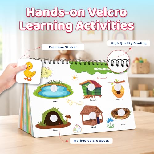 Image of Pick & Stick Velcro Learning Activity Book For Kids | Busy Book Level 2 For 3+ Years Old Toddlers | Montessori DIYs, Skill Builder, Numbers, Alphabets, Animals, 5 Senses, Travel Vehicles, Kids Gifts