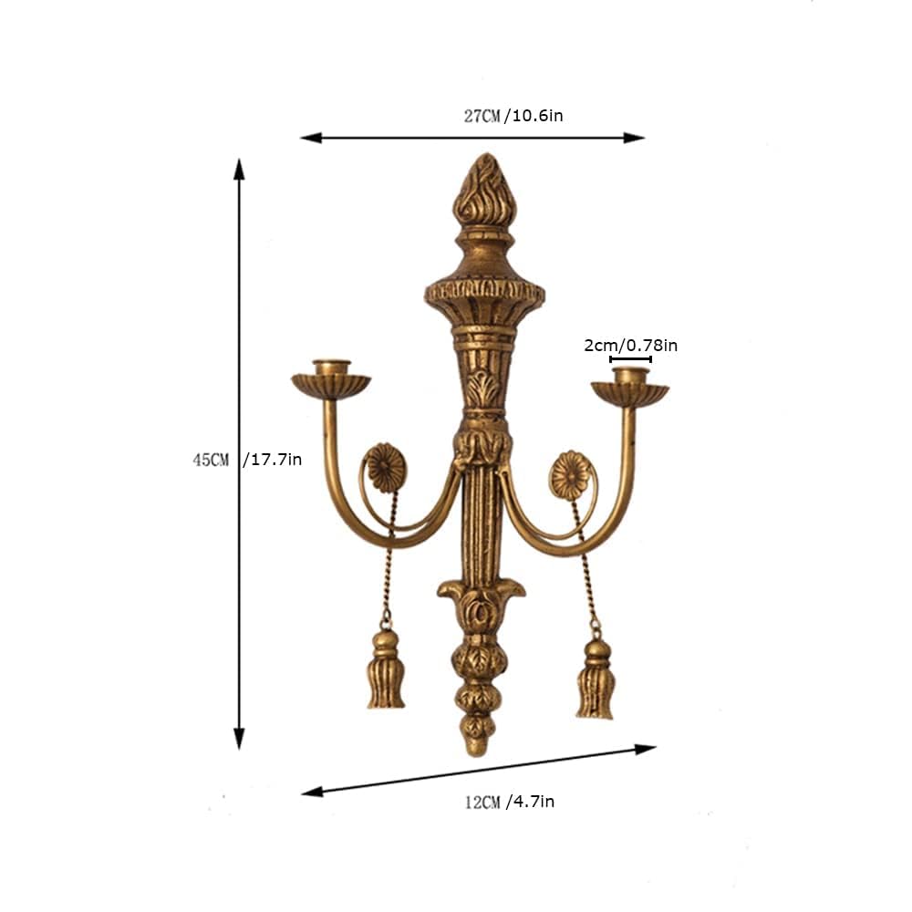TentHome Kerzenhalter Wand Metall Vintage Kandelaber Antik Teelichthalter Wandkerzenleuchter 2 Armig im Barockstil Wandkerzenhalter für Stabkerzen Wanddekoration Gold 2 Stück
