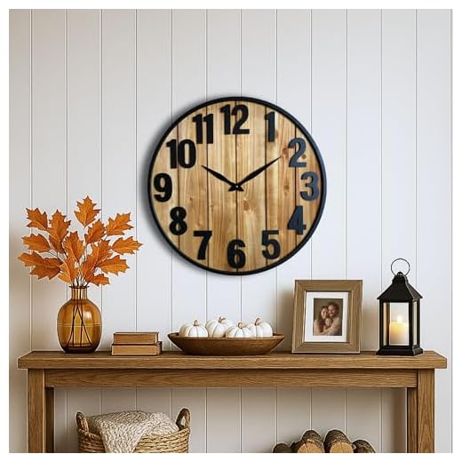 Montoire Farmhouse Wall Clock Large, Large Wall Clock 24 Inches or Larger for Living Room - Giant Oversized Big Rustic Decorative Clocks for Walls and Large Bold Living Room Decor