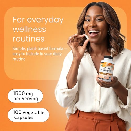 acetyl l-carnitine alcar 1500 mg per serving  100 capsules  non-gmo gluten-free vegan