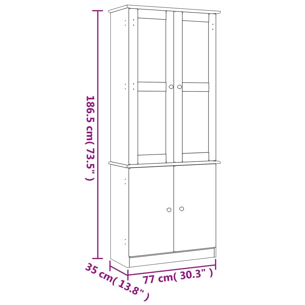 Générique Vetrina in Vetro Bianco 77x35x186,5 Cm Legno Di Pino Massiccio | Porte Vetri Ripiani Interni, Bottoni In Legno, Conservazione Per Collezioni E Stoviglie
