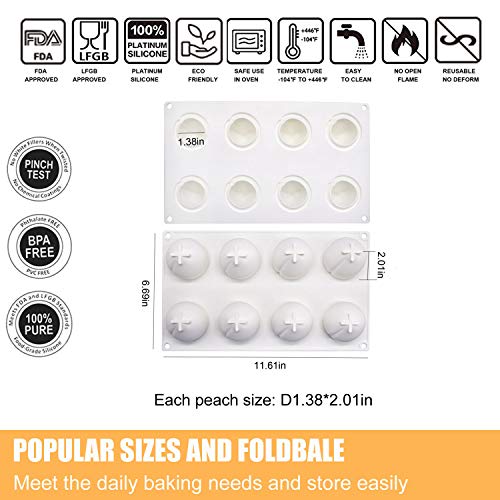 Joho Baking Silicone Molds for Mousse Cake, 3D Silicone Baking Mold Cakes, Dessert Molds for Pastry Chocolate,Peach,8-Cavity - Thumbnail 5