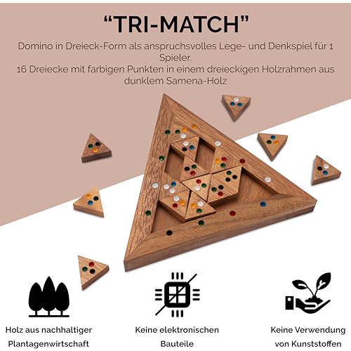 LOGOPLAY Tri-Match - Domino-Puzzle - Legespiel - Denkspiel - Knobelspiel - Geduldspiel - Logikspiel aus Holz