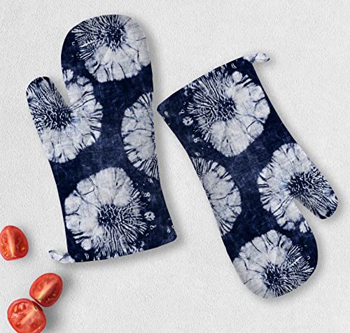 Image of Oasis Home Cotton Shell with Inner Polyester Printed Glove Set - Blue Print (Pack of 2)