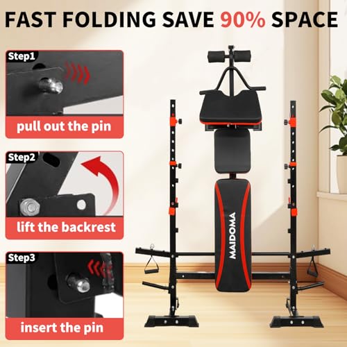 Image of MAIDOMA 1500LBS Foldable 8 IN 1 Weight Bench Set, Adjustable Flat Incline Decline Bench Press with Upgraded Wide Squat Rack and Leg Extension for Full Body Home Gym Workout (US Stock)
