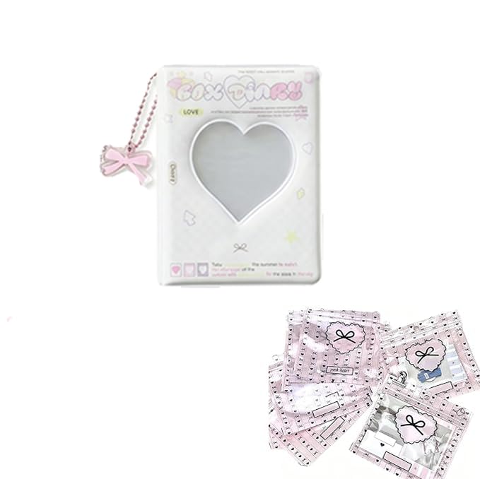 7PCS Photocard Binder, Photocard Holder, Anime Trading Collections, Mini Photo Album with White Bow Charm and Gift Bags, Light Yellow Loose-leaf for Travel and Display, There are 36 Pages Inside-image-35