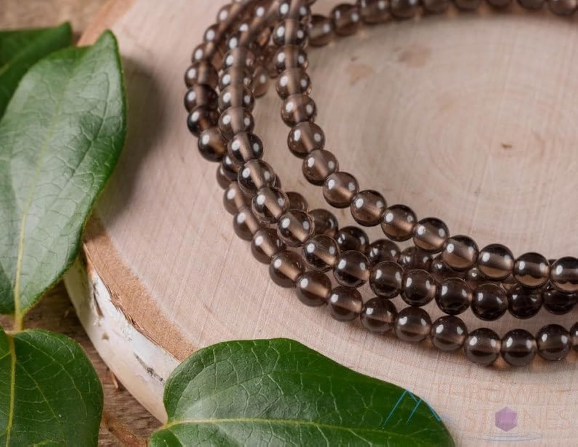 Natural Smoky Quartz 6.5 Inch Round Bead Stretchable Bracelet, Unisex