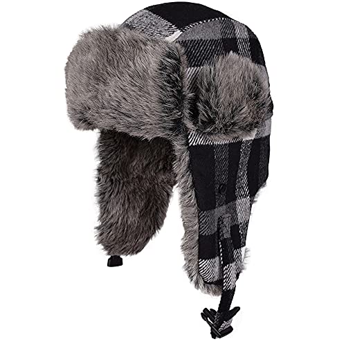 Elegtiskas Trapper Hat Winter Hats Trooper Russian Warm Hat with Ear Flaps Bomber hat for Men and Women Black