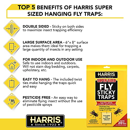 Harris Super Sized Hanging Fly Traps With Double Sided Sticky Surface, 20 Pack #TOP2