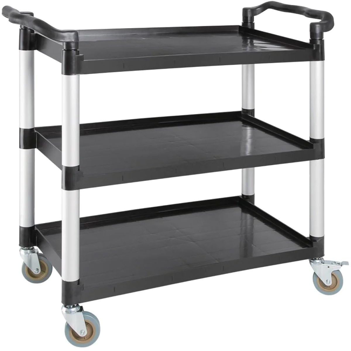 Stalwart Black 3 Tier Mobile Polypropylene Trolley - 180 Kg Capacity, Size: 1070 X 960X520mm, Kitchen Storage Cart Including 2X Braked & 2X Plain Easy-Fit Castors For Use In Catering, Diy & Housekeeping.