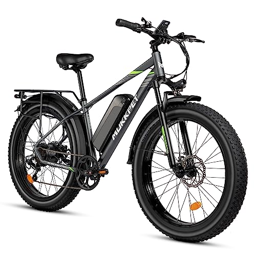 Mukkpet Bicicleta Eléctrica de Montaña para Adultos, Fat Bike 26' x4.0 con Horquilla Delantera con Suspensión, Batería de 48V 15Ah, Autonomía de 105 km (Bicicleta eléctrica + Doble Bolsa Lateral)