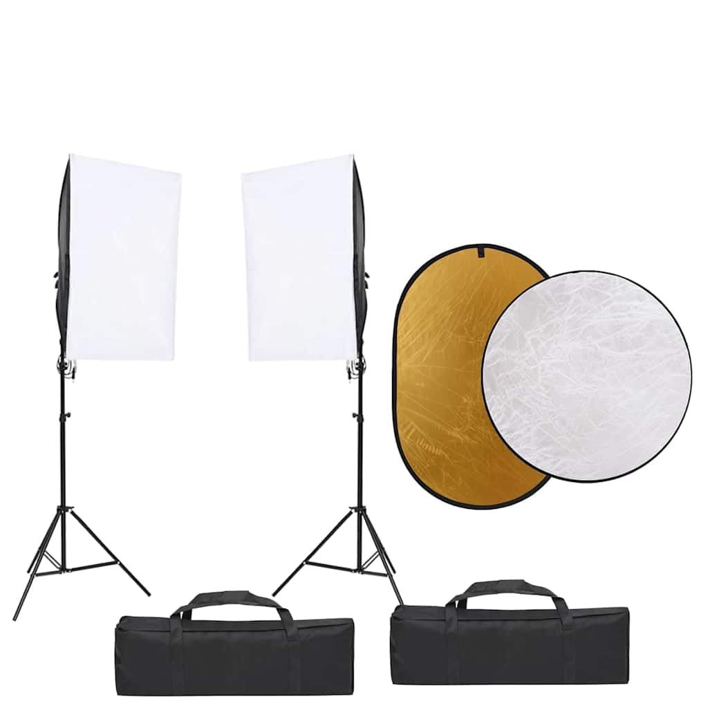 Kit de estudio fotográfico con softbox de iluminación, 2 trípodes, reflector 5 en 1 de 110 cm, regulable, ideal para fotografía, streaming, vlogging y retratos