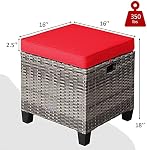 HAPPYGRILL Patio Ottoman Set of 2, Outdoor Rattan Wicker Ottoman Seat with Removable Cushions, Patio Furniture Footstool Footrest Seat (Mix Grey & Red)