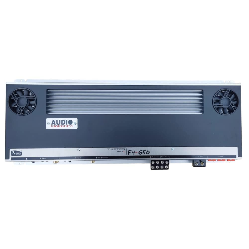 KIT SET PER AUDIO SYSTEM F4-650, 1 amplificatore 4 canali classe ab 4 x 260 watt rms a 2 ohm spl bagagliaio cofano auto, 1 pezzo + 3 sticker omaggio