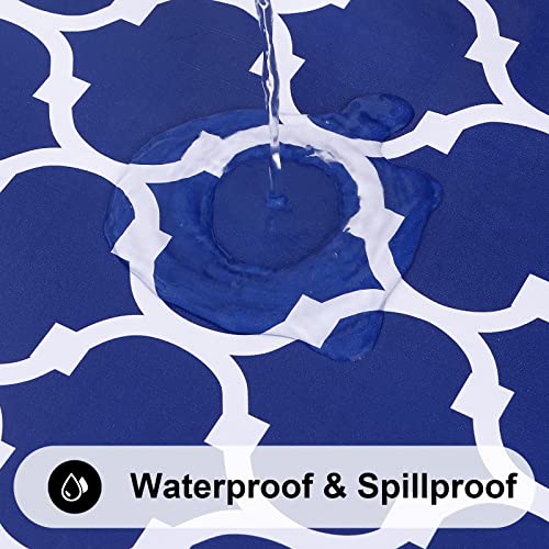 Image of Smiry Round Table Cloth, Flannel Backed Vinyl Tablecloth, 60 inch Round | Waterproof Plastic Tablecloths, Wipeable Table Cover for Dining, Indoor and Outdoor (Navy)