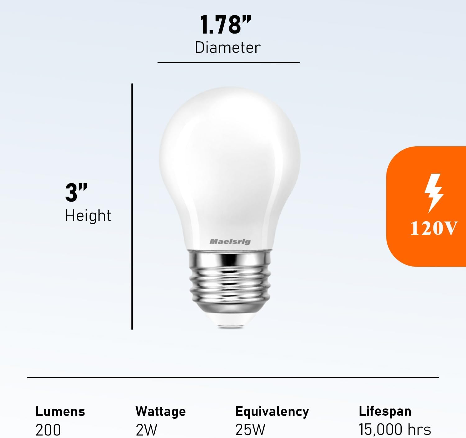 Maelsrlg 25 Watt Light Bulbs Soft White 2700K, Dimmable, 2W 200 Lumen LED Bulb, E26 Medium Base, 120V, A15 Frosted, Pack of 6