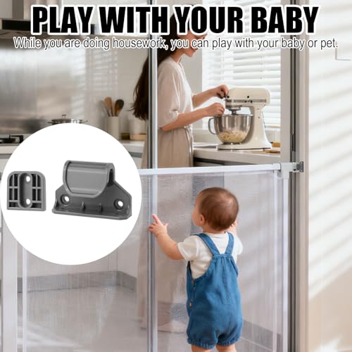 Retractable Baby Gate Replacement Parts Kit, Extension Hardware Set with 2 Latches 2 Brackets & Screws for Baby Gate Wall Mounting (Gray)