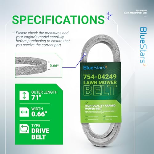 Image of BlueStars 954-04249A 754-04249 Mower Drive Belt | Aramid Cord | 71 inch x 0.66 inch | Drive Belt - For MTD Troy Bilt White Outdoor Huskee Walk Tractors - Replaces 954-04249 754-04249A
