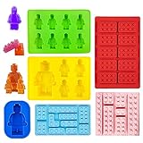 Bausteine Silikonform, 6pcs Bausteine Roboter Backform, Schokoladenform, Ice Cube Tray, Fondant Formen, Silikonform Fondant für Kinderpartys & Backen, Baustein-Themen & Kuchen, Weingummi
