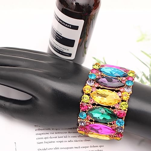 Women’s Elegant Wedding Bridal Crystal Double Row Marquise-Shape Leaf Stretch Bangle Bracelet Bride Jewelry for Women3