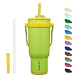 40 OZ Insulated Travel Tumbler with Handle and Straw, Stainless Steel Water Bottle, Double Wall Vacuum Insulated Mug, for Work, Car, Travel, Green
