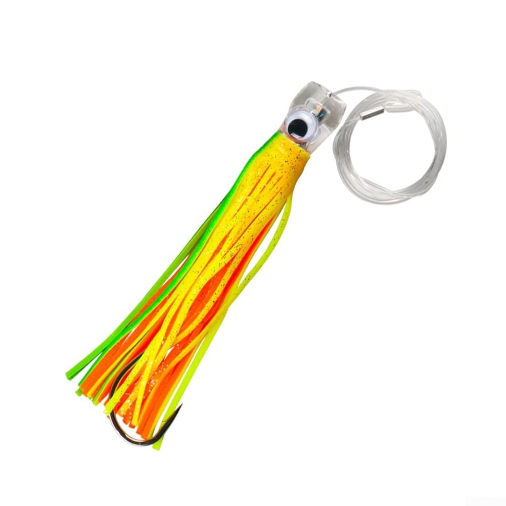 Esca da pesca con gonna di polpo fosforescente, con foglio flash riflettente, per pesca a traina in acque profonde e pesca in barca Tentacoli in PVC morbido per attirare tonno marlin
