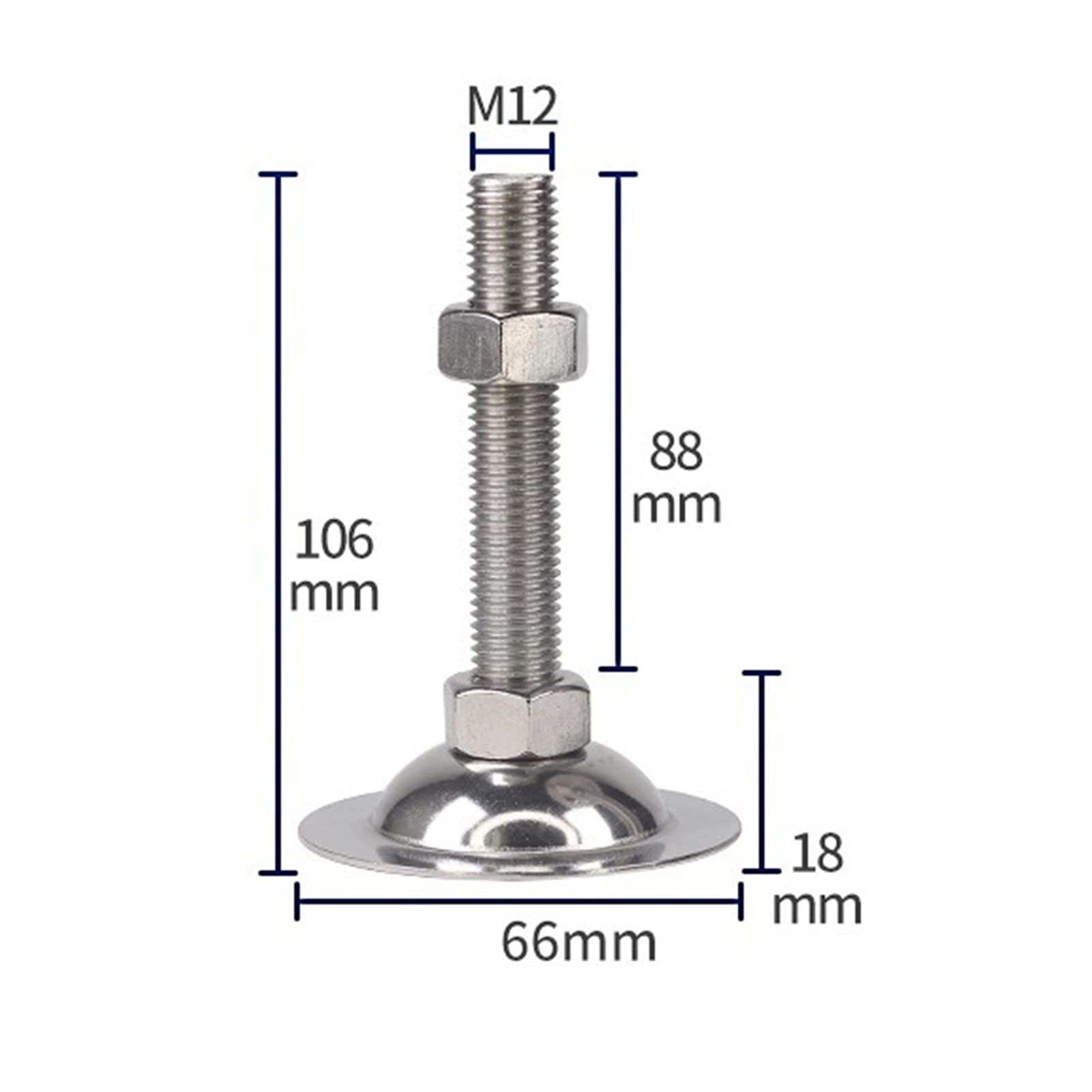 Patas de Muebles 4 Patas niveladoras for Muebles, Rosca M12 Ajustable, de Acero Inoxidable, antigolpes, con protección Deslizante for Patas de gabinete, sofá y Mesa.(D66*m12*100mm)