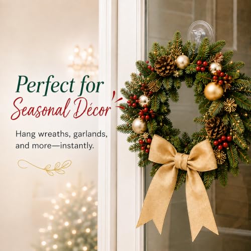 Image of KORCCI Suction Cup Hooks for Shower-Max Load 10 LB, No Trace, Reusable & Removable, Small Clear Suction Hooks, for Tile, Glass, Window, Kitchen, Bathroom, Christmas Decor, Wreath, Lights, 2 Pack