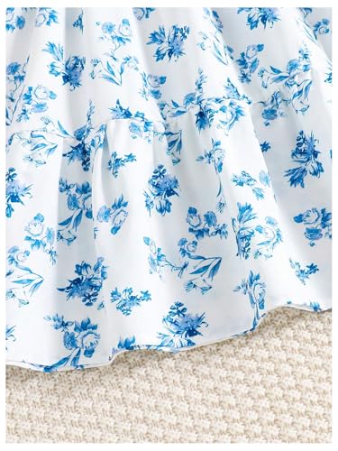 Verdusa Girl's Flowy High Waist Floral Print Short Sleeve Scoop Neck Midi Dress3