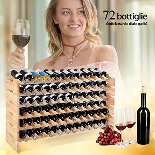 COSTWAY Cantinetta Portabottiglie Vino in Legno di Pino, Portabottiglie per Vino con 6 Ripiani, per 72 Bottiglie di Vino, per Cucina, Bar e Cantina (72 Bottiglie) - immagine 3