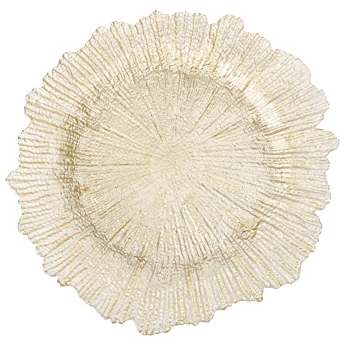 FRCOLOR Dinner Charger Plate, Reef Charger Plate Glass Fruit Plate Glass Dinner Plates for Restaurant Home Kitchen (Golden)
