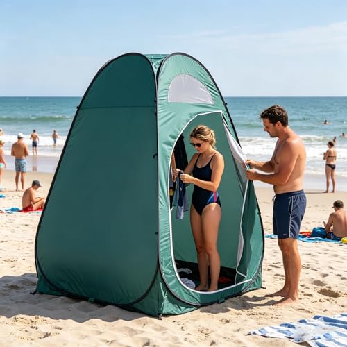 Pop Up Shower Tent - Refugio de Privacidad para Camping, Playa y Senderismo, Tienda de Cambio y Baño Portátil de 6.2 pies con Bolsa de Transporte, Resistente al Agua y Protección UV para Actividades al Aire Libre, Verde miniatura 2