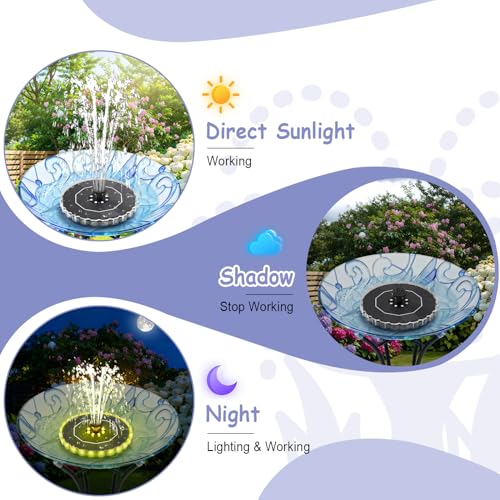 Solar Springbrunnen LED, Yzert 3.5 Solar Teichpumpe mit 2000mAh Batterie, 7 Düsen & 4 Fixe Rohre Solar Wasserpumpe Solar Schwimmender Solarbrunnen für Garten, Teich, Vogel-Bad