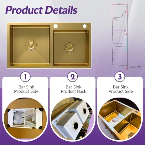 Évier de cuisine haut de gamme 80x45cm inox gold avec robinetterie et siphon complet