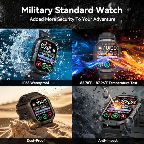 Smart Watch for Men Fitness Tracker: Make/Answer Call Military Smart Watches for Men Digital Watches Heart Rate Monitor Waterproof Running Smartwatch Android Phones iPhone Samsung Compatible 2 Bands by zhizhi - Used condition - Image 8