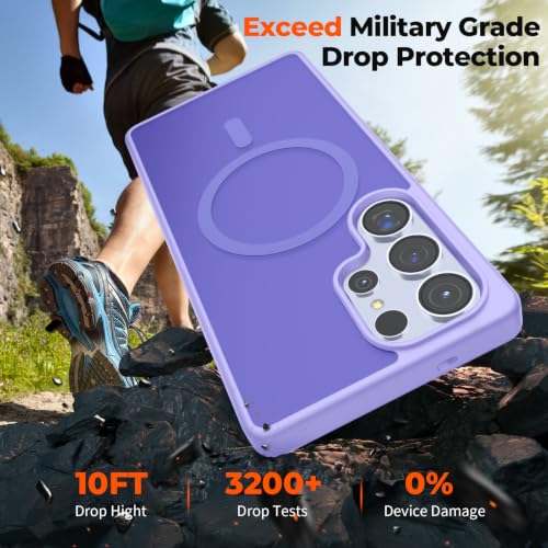 Image of SUPFINE Magnetic for Samsung Galaxy S25 Ultra Case with Screen Protector, (Built-in Magnets) (Military Grade Drop Protection) Slim Translucent Shockproof Phone Case,Purple