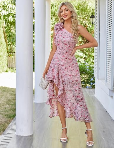 Image of GRACE KARIN Womens Summer One Shoulder Sleeveless Dresses Floral Flowy Ruffle High Low Wedding Guest Maxi Sundresses